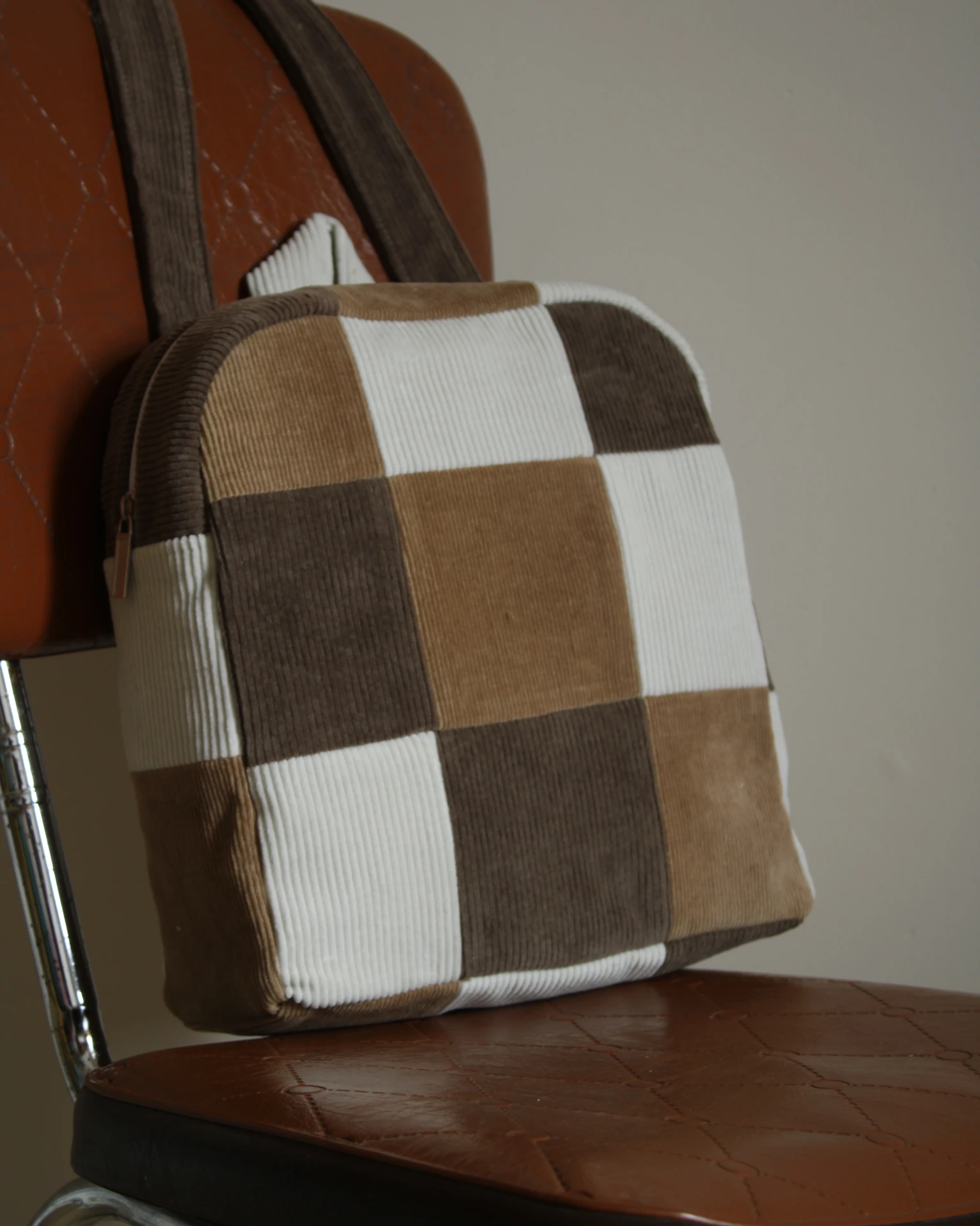 Mini sac à dos patchwork en velours côtelé