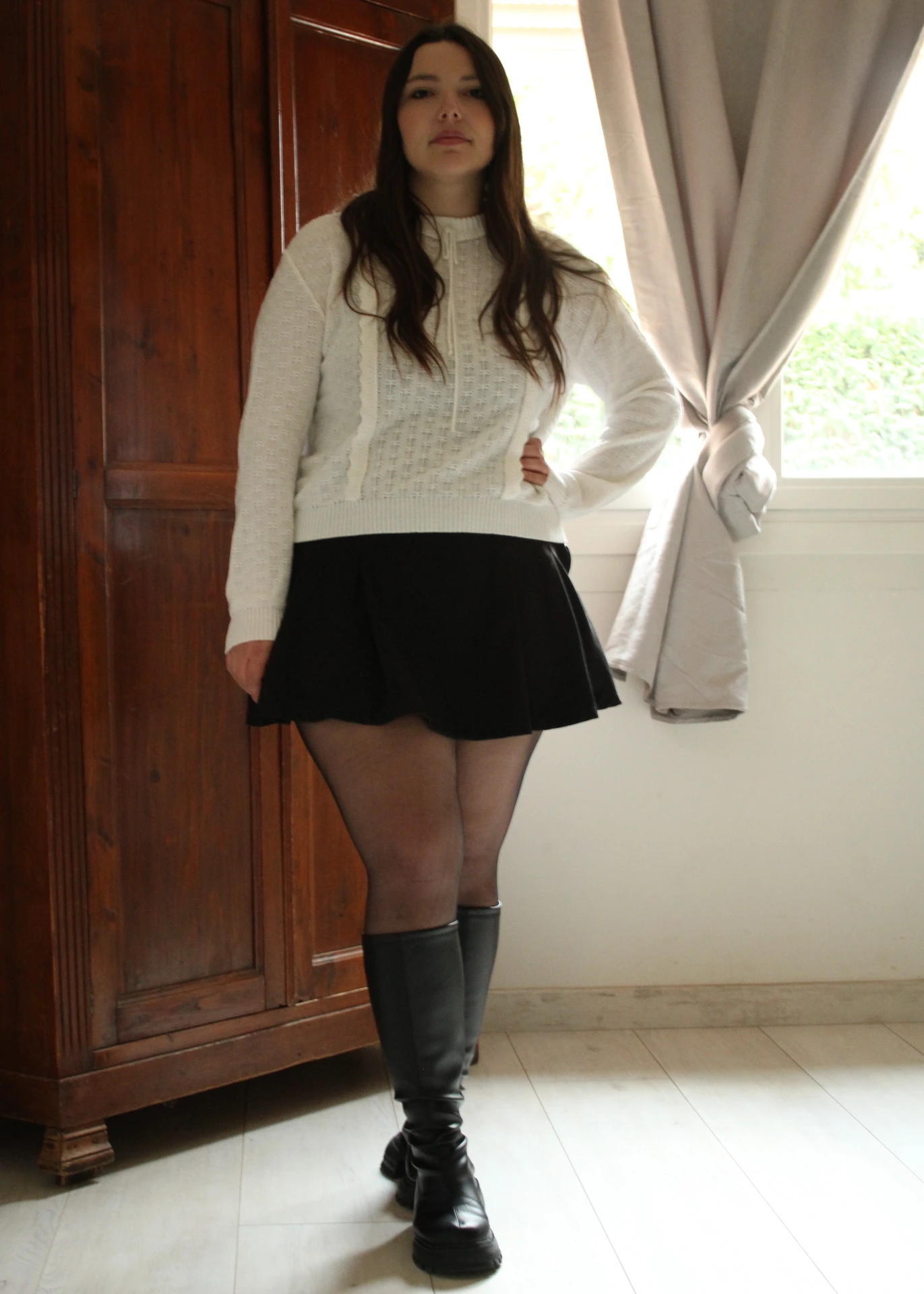 Pull blanc en maille ajourée