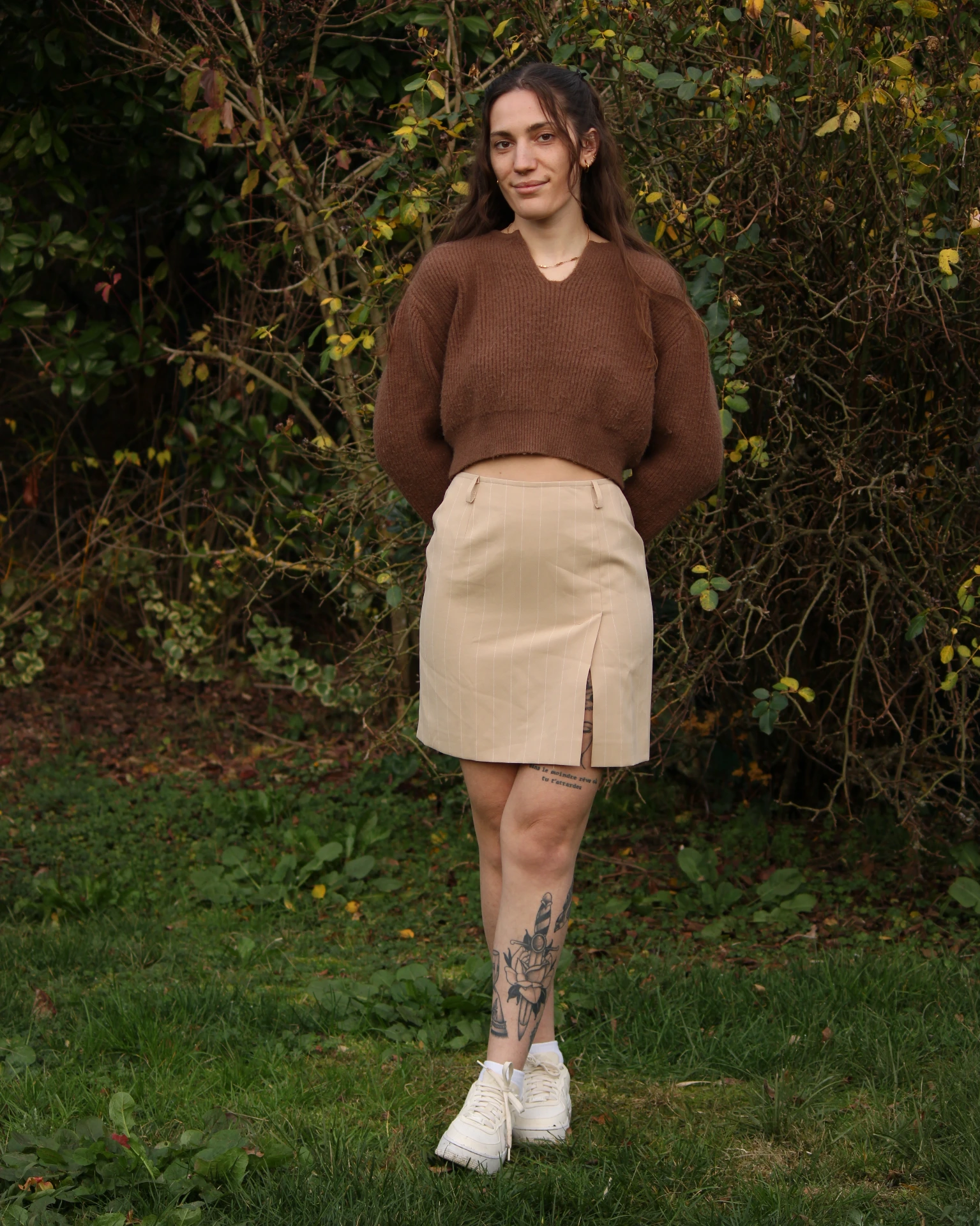 Jupe beige rayé